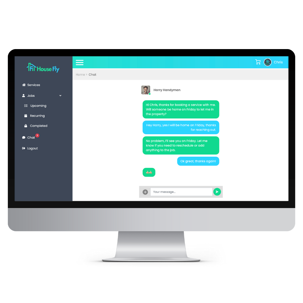 chat with local home service pros about upcoming jobs on house fly